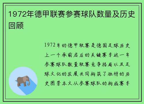 1972年德甲联赛参赛球队数量及历史回顾